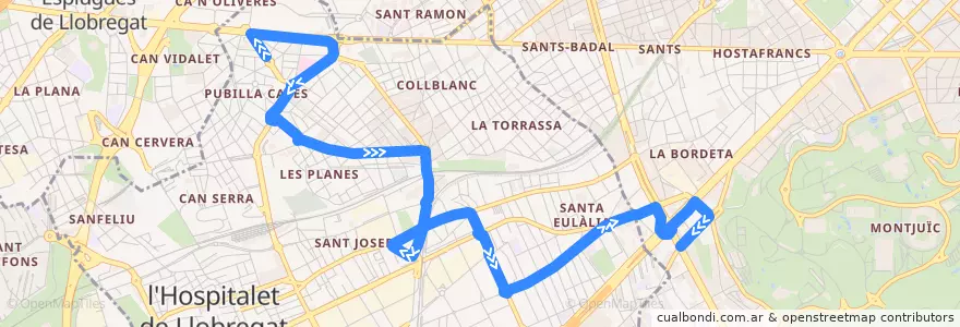 Mapa del recorrido L16 L?Hospitalet de L. (Pubilla Cases) => Barcelona (Zona Franca) de la línea  en Барселонес.