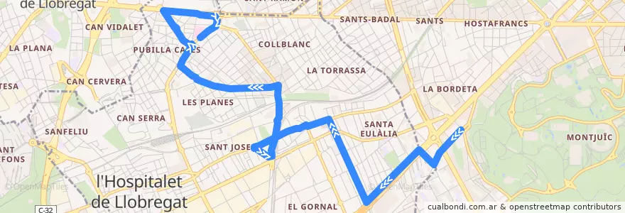 Mapa del recorrido L16 Barcelona (Zona Franca) => L'Hospitalet de L. (Pubilla Cases) de la línea  en Barcelonès.
