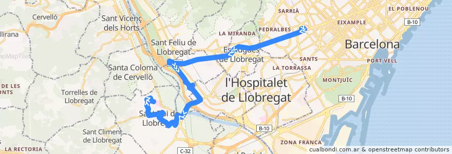 Mapa del recorrido L79 Barcelona (L'Illa) => Sant Boi de L. (Parc Sanitari Sant Joan de Déu) de la línea  en Баш-Льобрегат.