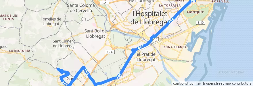 Mapa del recorrido L80 Barcelona (Pl. Espanya) => Gavà (Can Tries) de la línea  en Barcelone.