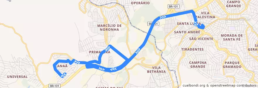 Mapa del recorrido 911 Canaã / T.Campo Grande via Primavera de la línea  en Microrregião Vitória.