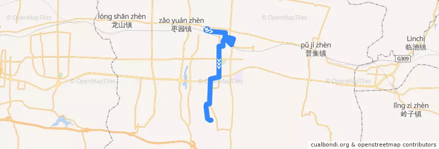 Mapa del recorrido 章丘3路客运总站—>木厂村 de la línea  en Zhangqiu District.