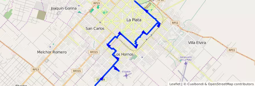 Mapa del recorrido 80 de la línea 506 en Partido de La Plata.
