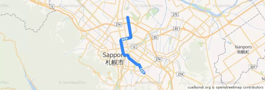 Mapa del recorrido 東豊線 de la línea  en 札幌市.