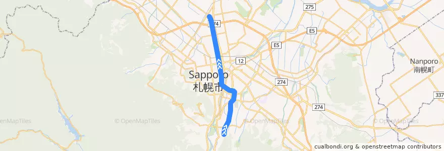 Mapa del recorrido 南北線 de la línea  en 札幌市.