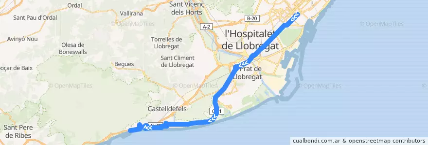 Mapa del recorrido L94 Barcelona (Rda. Universitat) => Castelldefels (Les Botigues) de la línea  en Spanje.
