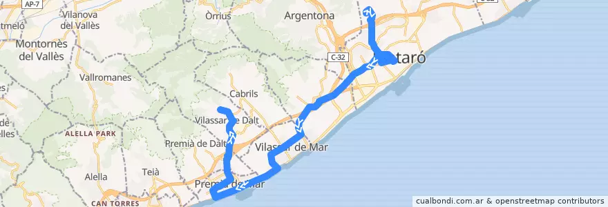Mapa del recorrido C30: Mataró - Vilassar de Dalt - de la línea  en Maresme.