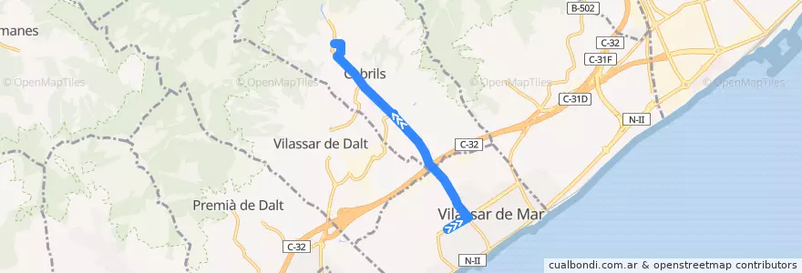 Mapa del recorrido C12 Vilassar de mar - Cabrils de la línea  en Maresme.