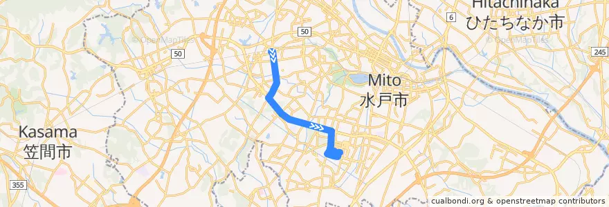 Mapa del recorrido 茨城交通バス 赤塚駅南口⇒桜ノ牧高校⇒県庁バスターミナル de la línea  en Mito.