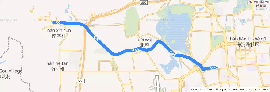 Mapa del recorrido 西郊线 de la línea  en 海淀区.