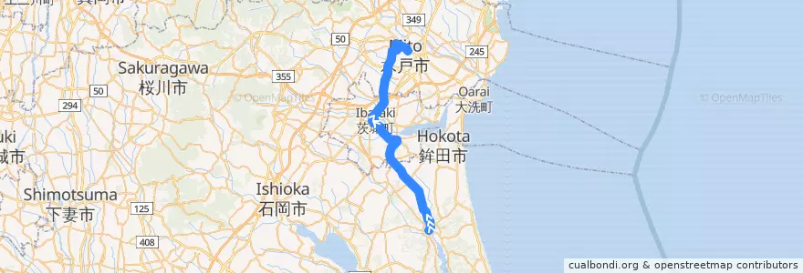 Mapa del recorrido 関鉄グリーンバス 鉾田駅⇒海老沢・茨城町役場⇒水戸駅 de la línea  en Prefettura di Ibaraki.