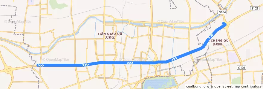 Mapa del recorrido BRT1区间车全福立交桥西—>黄岗路 de la línea  en Jinan City.