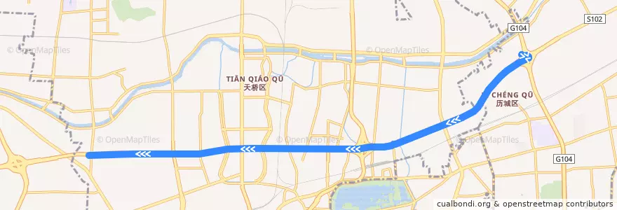 Mapa del recorrido BRT1区间车黄岗路—>全福立交桥西 de la línea  en Jinan City.
