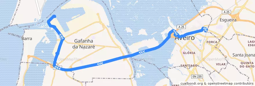 Mapa del recorrido Linha 13: Aveiro (Estação) => Forte da Barra de la línea  en فوغا السفلى.