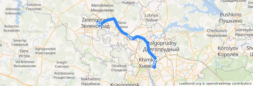 Mapa del recorrido Автобус № 400Э: Зеленоград, Океан - Метро «Ховрино» de la línea  en Oblast' di Mosca.