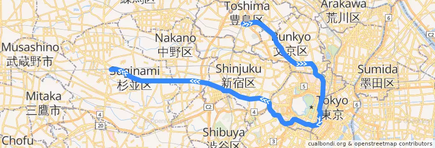 Mapa del recorrido 東京メトロ丸ノ内線 : 池袋→荻窪 de la línea  en Tokyo.