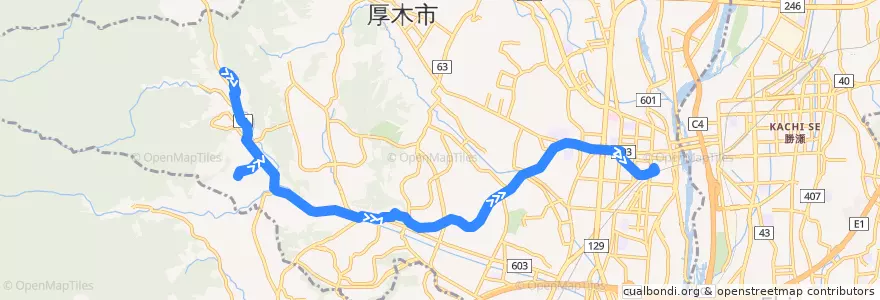 Mapa del recorrido 厚木33系統 de la línea  en Ацуги.