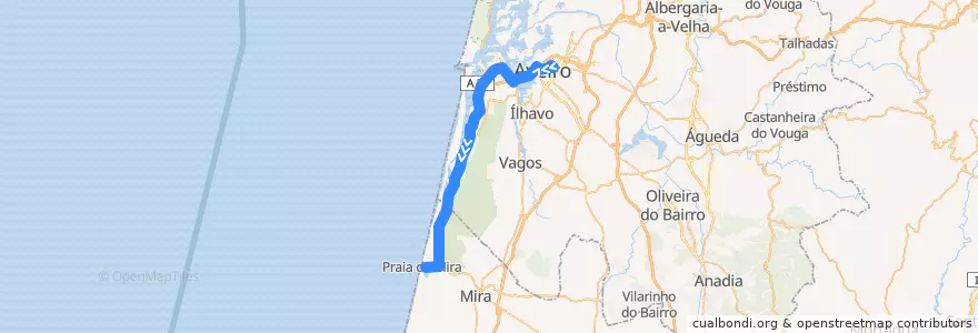 Mapa del recorrido Autocarro 5952: Aveiro => Praia de Mira de la línea  en Центральный регион.