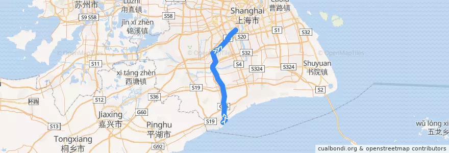 Mapa del recorrido CR 金山线: 金山卫 → 上海南 de la línea  en Xangai.