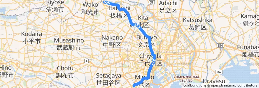 Mapa del recorrido 都営三田線 : 西高島平→目黒 de la línea  en 도쿄도.