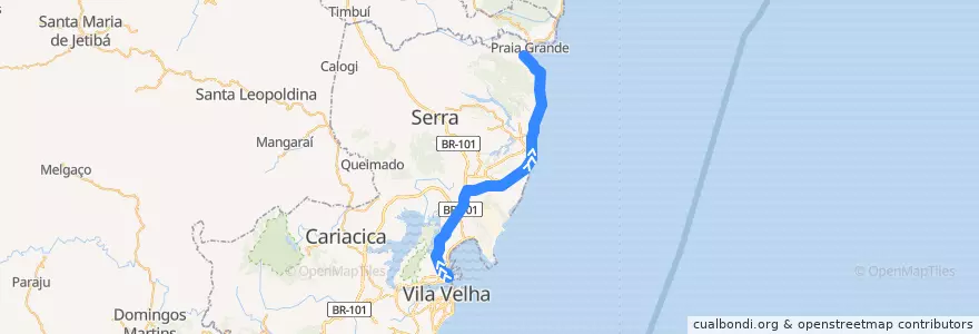 Mapa del recorrido 1806P Nova Almeida / Rodoviária via Yahoo/Rodovia ES-010 de la línea  en Microrregião Vitória.