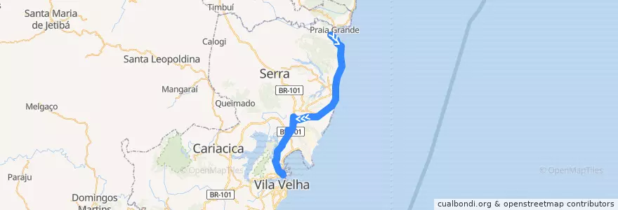 Mapa del recorrido 1806P Nova Almeida / Rodoviária via Yahoo/Rodovia ES-010 de la línea  en Microrregião Vitória.