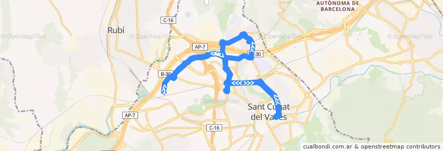 Mapa del recorrido L7C Hospital General de la línea  en Sant Cugat del Vallès.