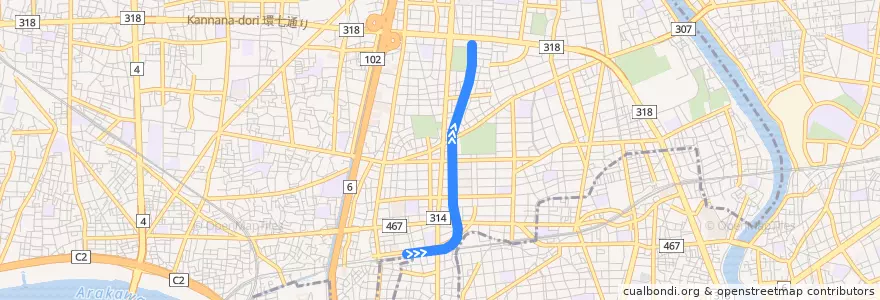 Mapa del recorrido 東京メトロ千代田線 : 綾瀬→北綾瀬 de la línea  en Adachi.