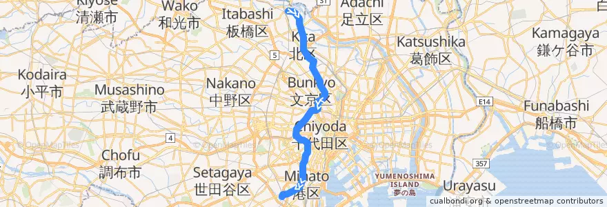 Mapa del recorrido 東京メトロ南北線 : 赤羽岩淵→目黒 de la línea  en 도쿄도.