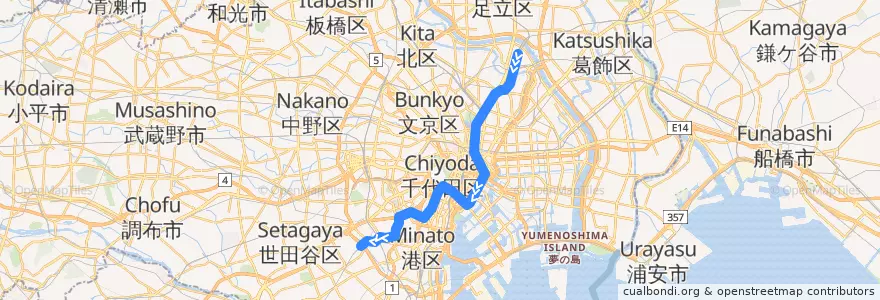 Mapa del recorrido 東京メトロ日比谷線 : 北千住→中目黒 de la línea  en 도쿄도.