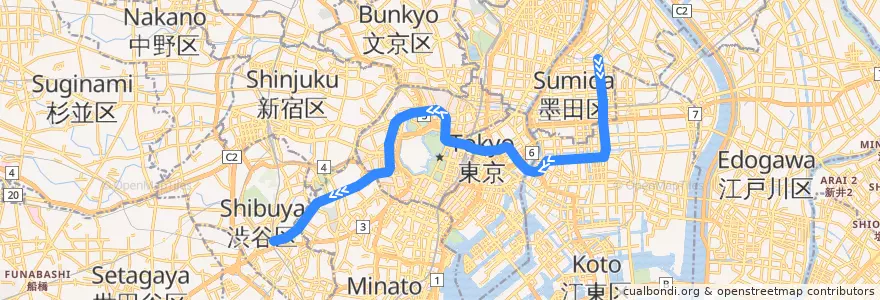 Mapa del recorrido 東京メトロ半蔵門線 : 押上→渋谷 de la línea  en 東京都.