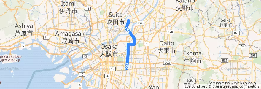 Mapa del recorrido Osaka Metro今里筋線 de la línea  en Osaka.