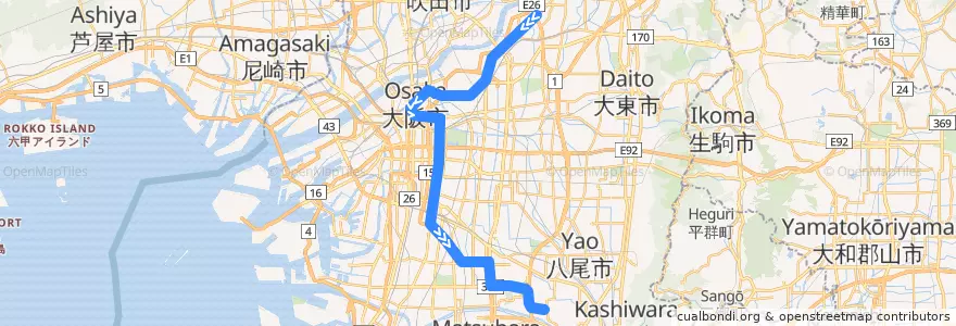 Mapa del recorrido 大阪市営地下鉄谷町線 de la línea  en 大阪市.