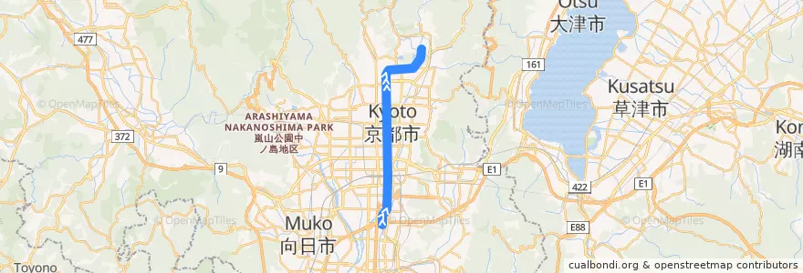 Mapa del recorrido 京都市営地下鉄烏丸線 : :竹田→国際会館 de la línea  en Kioto.
