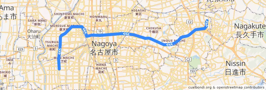 Mapa del recorrido 名古屋市営1号線東山線 de la línea  en Nagoya.
