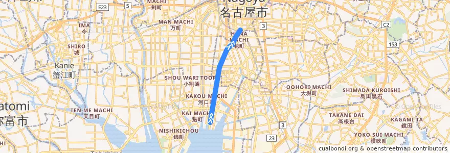 Mapa del recorrido 名古屋市営名港線 de la línea  en Nagoia.