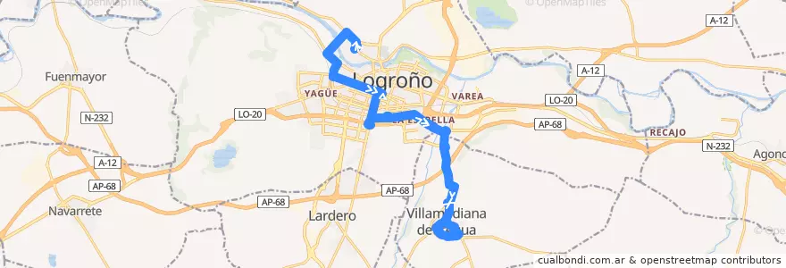 Mapa del recorrido Las Norias-Villamediana de la línea  en La Rioja.