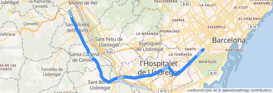Mapa del recorrido S9 Quatre Camins => Barcelona - Pl. Espanya de la línea  en Барселона.