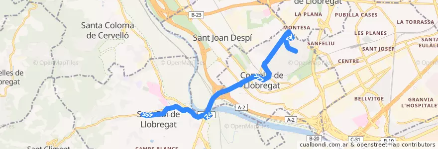 Mapa del recorrido L75 Sant Boi de L. (Pl. Forces Armades) => Cornellà de L. (Sant Ildefons) de la línea  en Baix Llobregat.