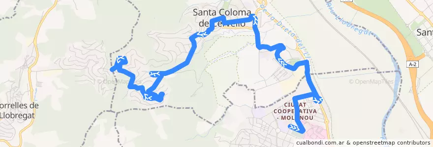 Mapa del recorrido L76 Sant Boi de L. (Parc Sanitari St. Joan de Déu) => Sta. Coloma de C. (Urb. Cesalpna) de la línea  en Baix Llobregat.