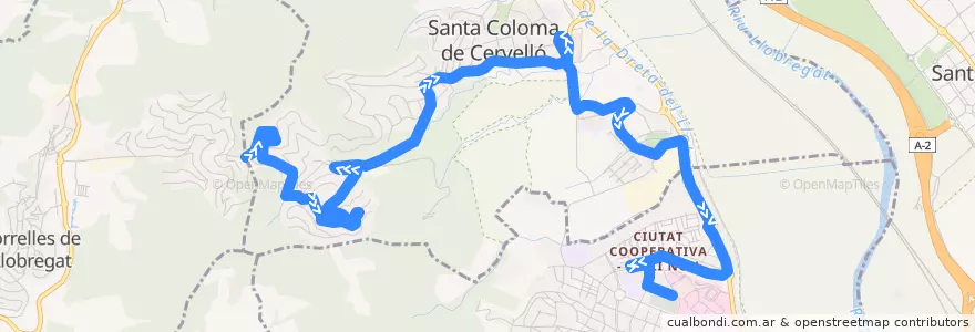 Mapa del recorrido L76 Sta. Coloma de C. (Urb. Cesalpna) => Sant Boi de L. (Parc Sanitari St. Joan de Déu) de la línea  en Baix Llobregat.