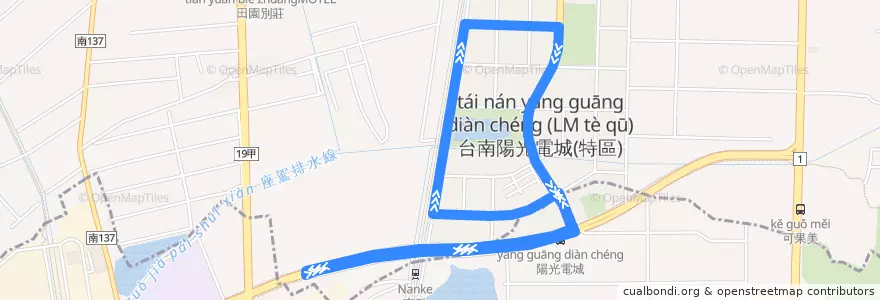 Mapa del recorrido 南科巡迴巴士藍線(繞駛LM_返程) de la línea  en 善化區.