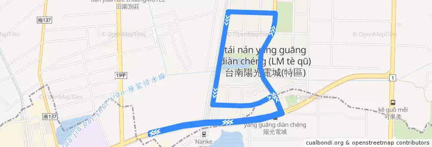 Mapa del recorrido 南科巡迴巴士藍線(繞駛LM_往程) de la línea  en 善化区.