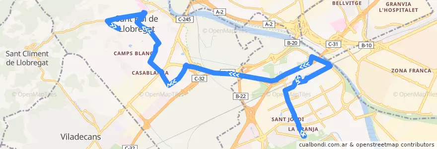 Mapa del recorrido L78 El Prat de L. (Sant Cosme) => Sant Boi de L. (Benviure) de la línea  en Baix Llobregat.