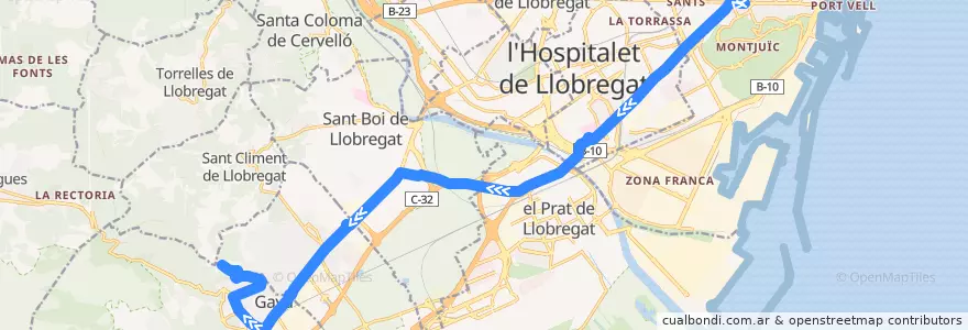 Mapa del recorrido L81 Barcelona (Pl. Espanya) => Gavà (Can Tries) de la línea  en Барселона.