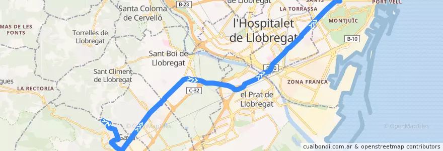 Mapa del recorrido L81 Gavà (Can Tries) => Barcelona (Pl. Espanys) de la línea  en Barcelona.