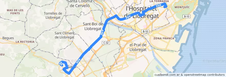Mapa del recorrido L82 Gavà (Av. Joan Carles I) => L'Hospitalet (Ciutat de la Justícia) de la línea  en Барселона.