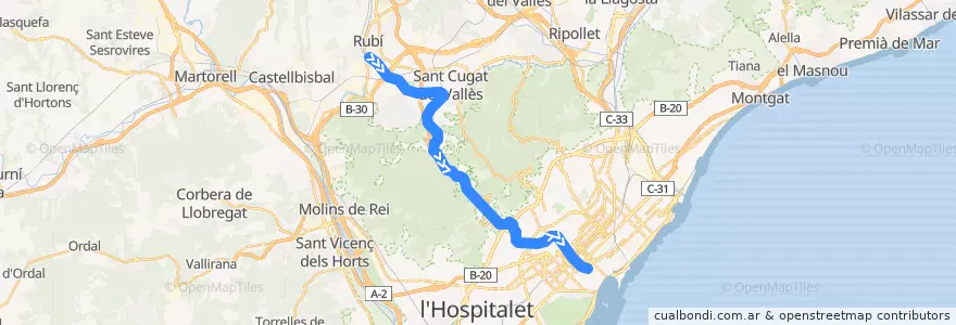 Mapa del recorrido S5: Sant Cugat - Barcelona de la línea  en Барселона.