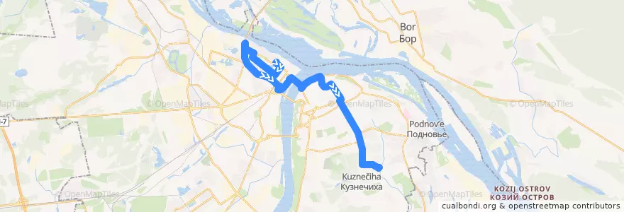 Mapa del recorrido Автобус 70: ТРЦ "Седьмое небо" => микрорайон Кузнечиха-2 de la línea  en городской округ Нижний Новгород.