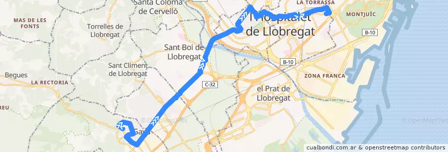 Mapa del recorrido L85 Gavà (Av Joan Carles I) => L'Hospitalet (Ciutat de la Justícia) de la línea  en Barcelona.